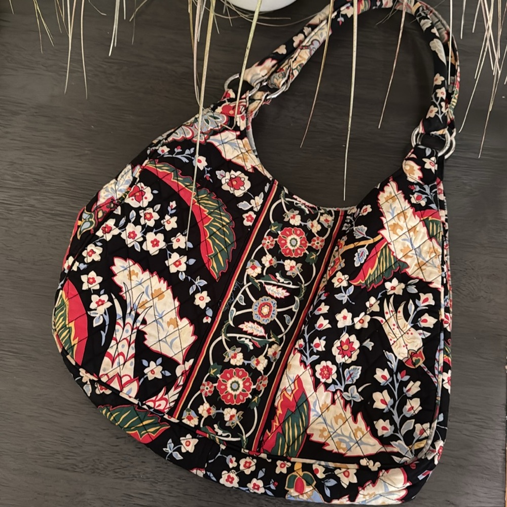 Vera Bradley Black Multi Floral Quilted Hobo Bag